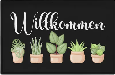 Produktbild von Trendation - Willkommen Fußmatte Grafik Schmutzfangmatte Geschenk Außen Innenbereich 60x40 cm Waschbar Türmatte Pflanzen