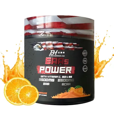 Produktbild von EAAs Power 300g Orange – EAA & BCAA Pulver für Muskelaufbau & Regeneration | Black Hammer USA