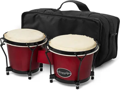 Productafbeelding van Eiken Bongo Trommels - Handtrommels Percussie - Muziek Maken - Echte Rawhide Vellen - 6" & 7" - Wijnrood