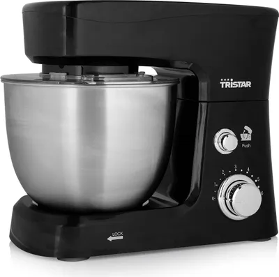 Produktbild von Tristar MX-4830 Küchenmaschine, Standmixer, Schwarz, Edelstahl, Schlagen, Kneten, Mixen, Rührer, 2 m, 3,5 l, Tasten, Drehregler