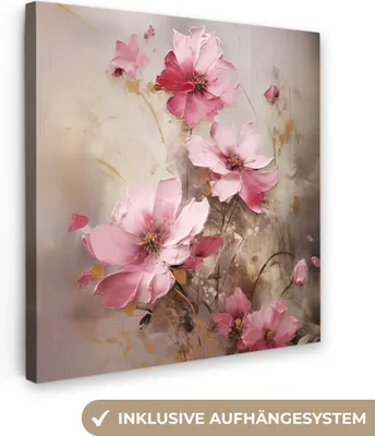 Produktbild von MuchoWow® - Leinwandbilder - Blumen - Rosa - Kunst - Aquarell, Wandbild, Wanddeko Bilder Wohnzimmer, 20x20 cm