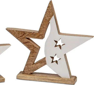 Produktbild von Dekofigur Stern stehend H. 30cm weiß naturbraun aus Mango-Holz Formano WA