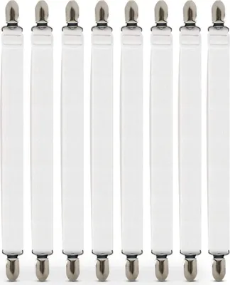 Produktbild von Verstellbare Bettlakenspanner, 8 Stück Elastische Bettlakenspanner, Weiß Betttuchspanner, Lakenspanner mit Metallclips, für Bettlaken, Matratze, Bügelbrett Oder Sofa