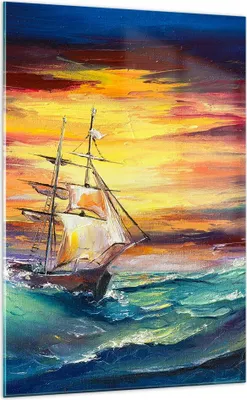 Produktbild von Bilder auf glas - Einteilig - Meer Welle Boot - 70x100cm - Glasbilder - Wandbilder - Bilder - zum Aufhängen bereit - Wanddekoration aus Glas - Glas Bilder - Wandbild auf Glas - GPA70x100-3460