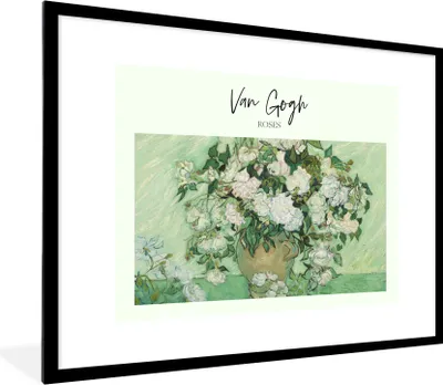 Produktbild von MuchoWow® Gerahmtes Poster Gemälde - Rosen - Van Gogh 80x60 cm - Poster mit Schwarzem Bilderrahmen Wandposter Rahmen Foto Bilder - Schlafzimmer-Dekorationen - Fotoposter