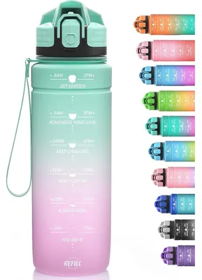 Produktbild von Sport Trinkflasche 1000 ml BPA-frei Tritan mit Zeitmarkierung Auslaufsicher
