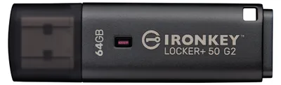 Obrázek produktu pro Kingston Technology IronKey 64GB Locker Plus 50 G2, FIPS 197, AES-256, 64 GB, USB Typ-A, 3.2 Gen 1 (3.1 Gen 1), 145 MB/s, Čepice, Černá