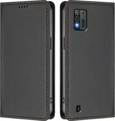 Image de Etui en cuir pour ZTE Blade A52 Lite, étui magnétique en cuirPolyuréthaneavec support Noir