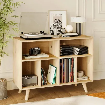 Immagine prodotto di Tavolo per giradischi - Scaffale per giradischi - Ampio spazio di archiviazione per vinili - Scaffale per dischi in vinile da 100 cm - Mobile per soggiorno - Colore legno
