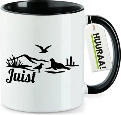 Produktbild von Huuraa Kaffeetasse Juist Strandmotiv 330ml Schwarz Keramik Kaffeebecher Geschenkidee
