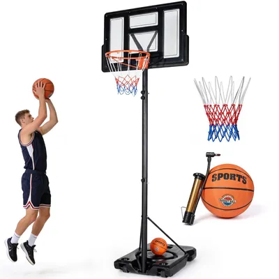 Produktbild von VOWNER Basketballkorb Outdoor m.Ständer & Rollen,höhenverstellb.Mit Ball,Pumpe &2×25kg Sandsäcken.Tragbar, wetterfest,Indoor/Outdoor für Erw.&Kinder