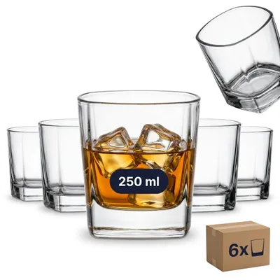 Immagine prodotto di set di 6 bicchieri da whisky 250 ml Crystal - set di bicchieri da whisky dal design leggermente angolare - bicchieri per whisky, scotch, cognac, brandy - set regalo per uomini e amanti del whisky