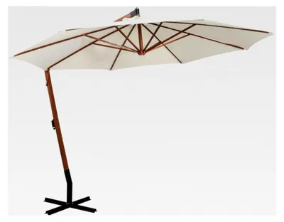 Produktbild von Sonnenschirm mit Kurbelmechanismus 350 cm Holzmast Weiß