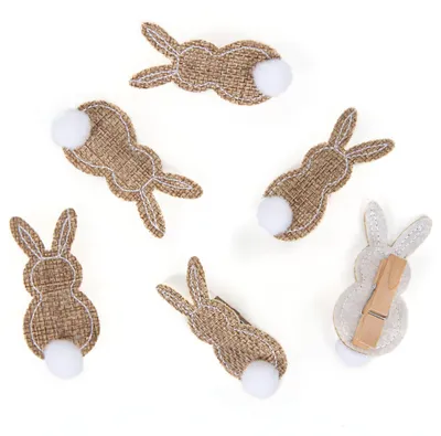 Produktbild von 6 Ostern Dekoklammern Osterhase Clips aus Holz & Jute braun Natur 3,5 cm
