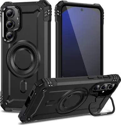 Produktbild von Magnetisch Hülle für Samsung Galaxy S24 FE, Heavy Duty Militärischer Stoßfest Handyhülle Kamera-Ringständer Schwarz