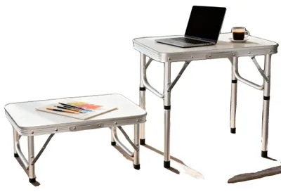 Image de Table de camping, en aluminium léger, réglable en hauteur, de couleur blanche