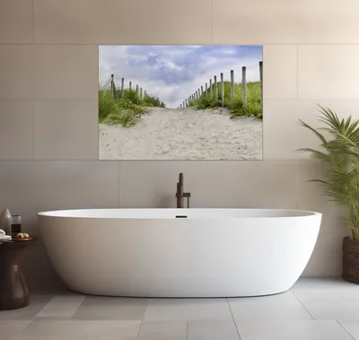 Produktbild von Wallario wasserfestes Poster selbstklebend 70 x 100 cm, Auf dem Weg zum Strand durch Dünen, Badezimmerposter Spritzschutz mit Hochglanzoberfläche in Glasoptik