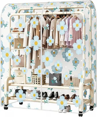 Productafbeelding van Stofbescherming kledinghoes - Kledingstandaard afdekking - Kledingbeschermhoes - Transparant met blauwe bloemen