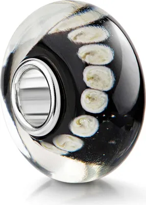 Produktbild von MATERIA by Matthias Wagner Glas Bead schwarz weiß mit Punkten und Silber Hülse für Armband 1250