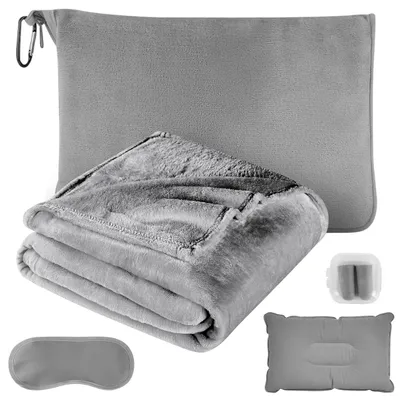 Imagen del producto de Omgoods: Manta de viaje 3 en 1 con almohada, antifaz y tapones para los oídos