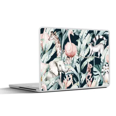Produktbild von MuchoWow® Laptop Aufkleber Sticker Cover Wasserfarben - Dschungel - Elefant - Giraffe - Jungen - Blau - Kinder - Kinder 30x22 cm - Laptop-Sticker
