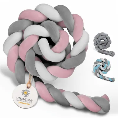 Produktbild von Amandi Bettschlange – Bettumrandung Babybett – Länge 2m –  Qualität – Nestchen Baby – Bettschlange geflochten – Rosa