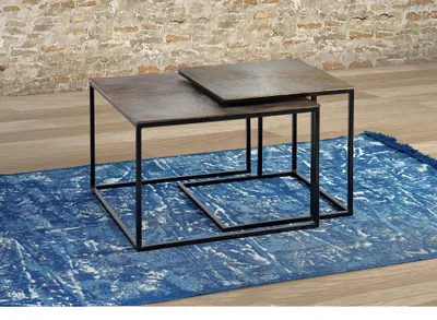 Image de Lot de 2 tables basses Korva en métal, 41 cm x 62 cm x 62 cm / 45 cm x 46 cm x 46 cm Giner y Colomer