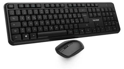 Obrázek produktu pro Vultech KM-811W, Plná velikost (100 %), Bezdrátový, Bezdrátové RF + USB, QWERTY, Černá, Obsahuje myš