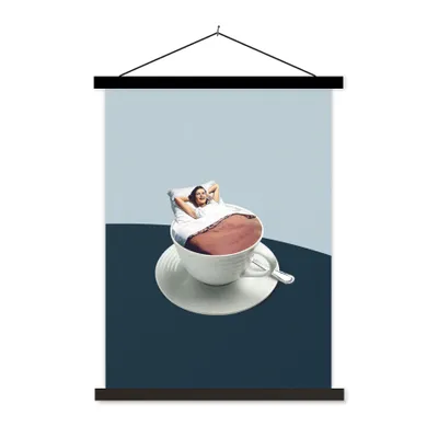 Produktbild von MuchoWow® Textilposter Frau - Kaffee - Jahrgang 60x80 cm mit schwarzem Rahmen - Plakathalter