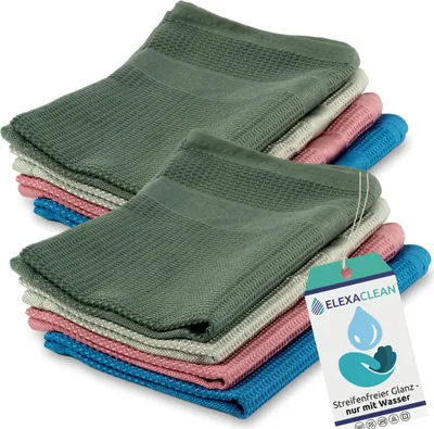 Produktbild von ELEXACLEAN Mikrofaser Putztücher - 8er Set, 55x40 cm - Mikrofasertücher Putztuch Allzweck streifenfrei nur mit Wasser