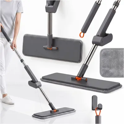 Zdjęcie produktu dla Mop Płaski Z Mikrofibrą 42 Cm I Wyciskaczem Teleskopowy Regulowany Chłonny