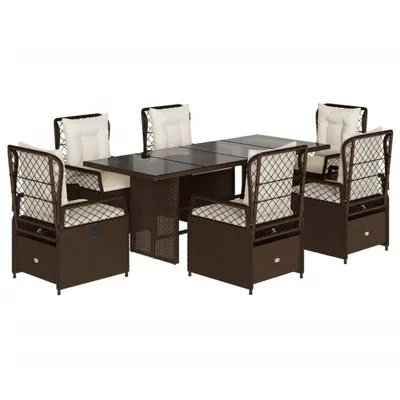Produktbild von vidaXL 7-tlg. Garten-Essgruppe mit Kissen Braun Poly Rattan
