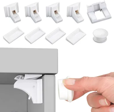 Immagine prodotto di Serratura di sicurezza magnetica per bambini, invisibile, per proteggere armadi, cassetti e proteggere bambini e neonati. Include 4 serrature magnetiche e 1 chiave