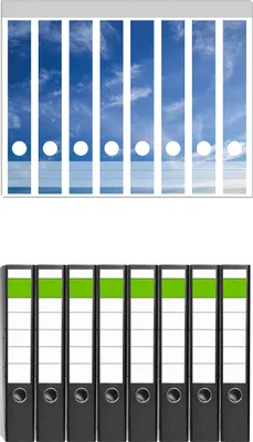 Produktbild von Wallario 8 Stück schmale Ordner inkl. Klebeetiketten mit Motive Blauer Himmel mit vereinzelten Wolken -  Set mit Rückenschildern / Ordnerrücken Stickern