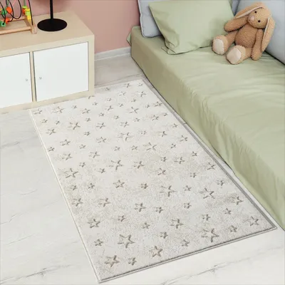Produktbild von Kinderteppich Creme, Beige - 80x150 cm - Sterne Muster - Kinderzimmerteppiche