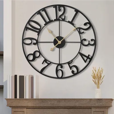 Obrázek produktu pro Velké nástěnné hodiny, tiché, 60 cm, arabské číslice, křemenné hodiny, nástěnné hodiny na baterie, dobře čitelné, do obývacího pokoje, kuchyně, ložnice