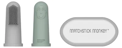 Produktbild von Matchstick Monkey Fingerzahnbürste - 2 Stück - Grau & Mint