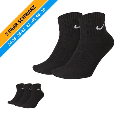 Produktbild von NIKE Socken - Farbe: 3 Paar Schwarz Quarter Socken - Größe: 42-46