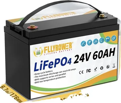 Obrázek produktu pro 24V LiFePO4 baterie, kapacita 60Ah, energie 1536Wh, vodotěsnost IP65, 24V 60AH