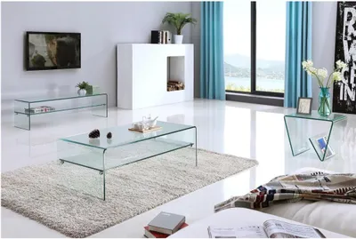Produktbild von Vente-unique Couchtisch modern Glas Transparent, 120x60x43 cm, doppelte Tischplatte mit Stauraum, 12mm Glas, 50 kg