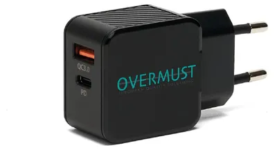 Immagine prodotto di Overmust Caricatore da Muro 25W, 2 Porte USB-C PD e USB-A QC 3.0, Nero