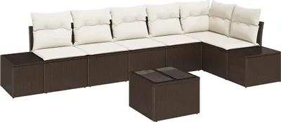 Produktbild von vidaXL Gartensofa-set 7 stk. Braun und Creme Poly-Rattan