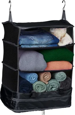 Produktbild von Relaxdays Gepäck Organizer zum Hängen, HBT 55x44x30 cm, Kofferorganizer faltbar, 4 Fächer, tragbarer Packwürfel, schwarz