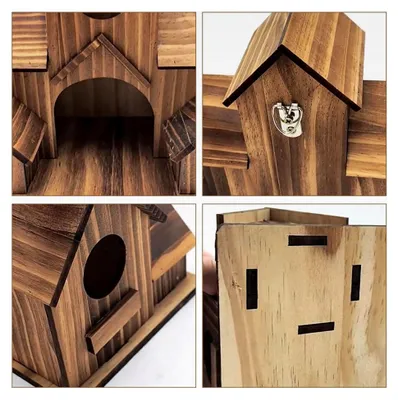 Produktbild von Wetterfeste Holzvogelhäuser 23 x 14 x 15 cm mit 5 Einwurflöchern zum Aufhängen für Garten und Hof