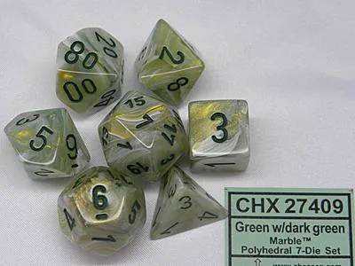 Productafbeelding van Chessex 7-delige dobbelset, marmerlook, groen/donkergroen