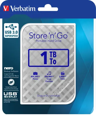 Produktbild von Verbatim Portables Festplattenlaufwerk Store 'n' Go USB 3.0, 1 TB, Silber, 1000 GB, 3.2 Gen 1 (3.1 Gen 1), 5400 RPM, Silber