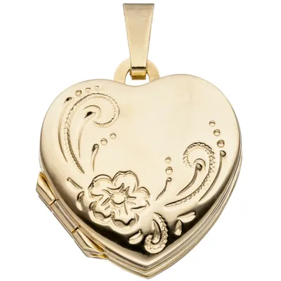 Produktbild von Medaillon Herz mit Blumen Anhänger zum Öffnen für 4 Fotos 333 Gold Gelbgold
