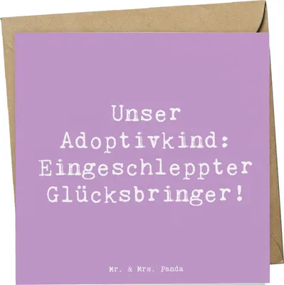 Produktbild von Mr. & Mrs. Panda Grußkarte Spruch Adoptivkind Glücksbringer - Lavendeltraum - Geschenk, Glückwunschkarte, Familienbande, doppelkarte, Liebe, Verwandte, faltkarte