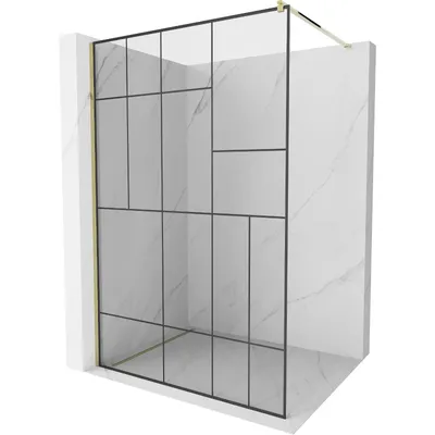 Obrázek produktu pro Mexen Kioto sprchová zástěna 80 x 200 cm, Průhledné/Černý vzor 8 mm, Zlatá - 800-080-101-50-78