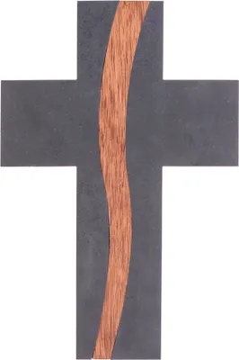 Produktbild von FRITZ COX Steinkreuz in Schieferoptik mit Nussholz 'Weg Des Lebens' | 22x15cm